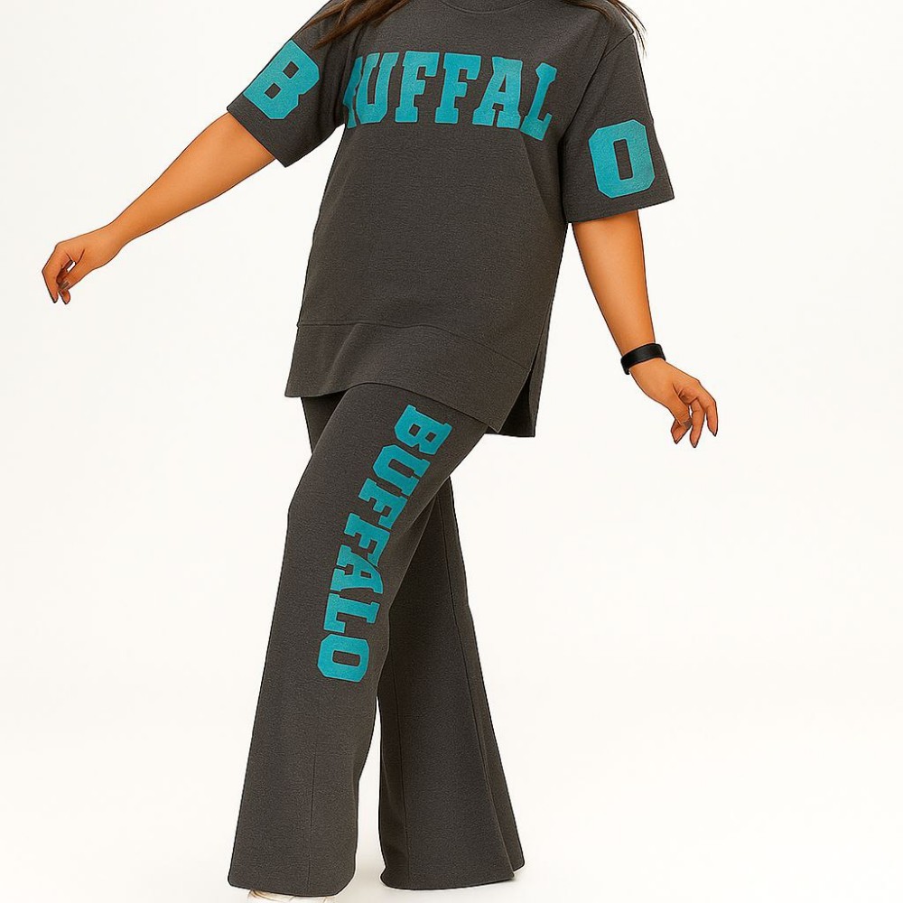 ست اسپرت ملانژ کد 139845 - خرید ست تیشرت شلوار زنانه عمده