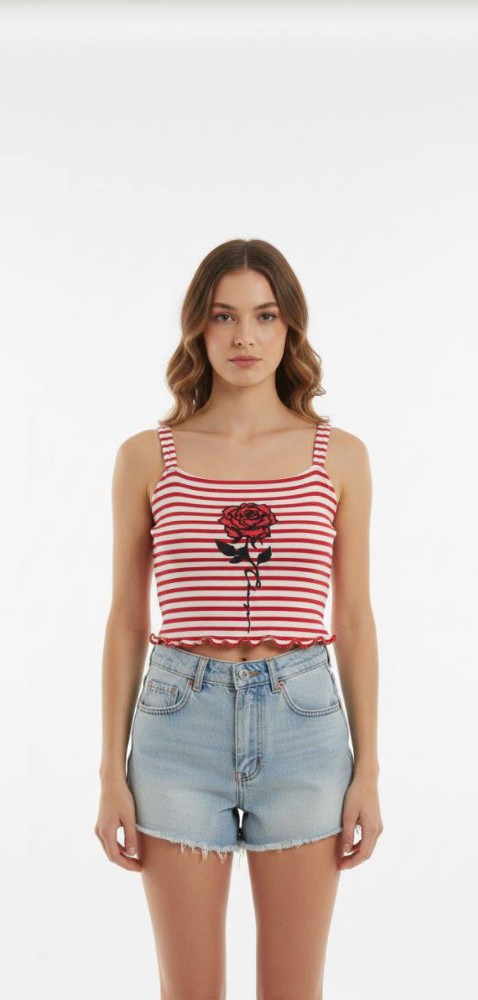 نیم تنه کراپ گیلاسو گل کد 139734 - خرید نیم تنه زنانه عمده