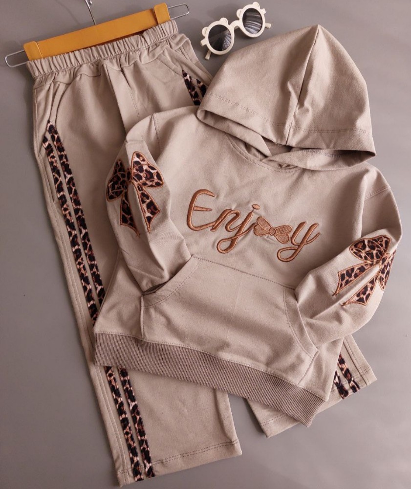 ست هودی شلوار دخترانه پاپیون پلنگی کد 139981 - خرید ست بلوز شلوار دخترانه عمده