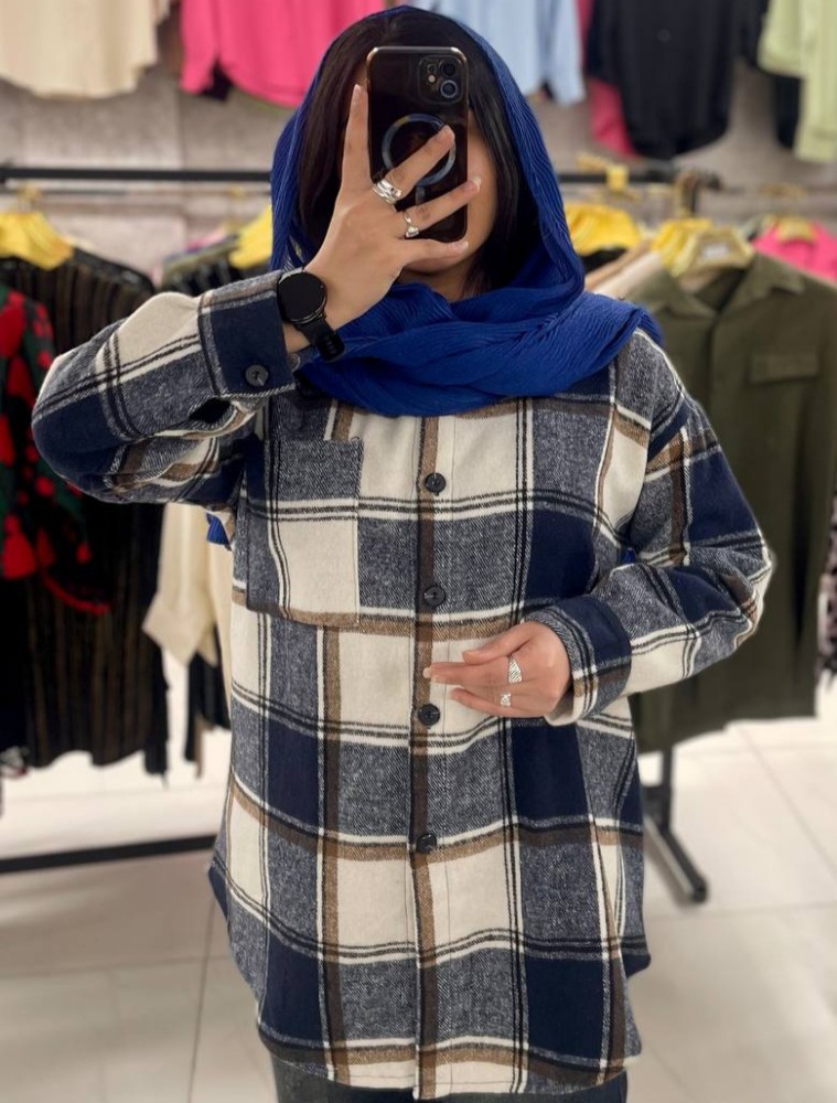 شکت زنانه چهارخونه پشمی مدل تک جیب کد 139709 - خرید کاپشن و هودی زنانه عمده