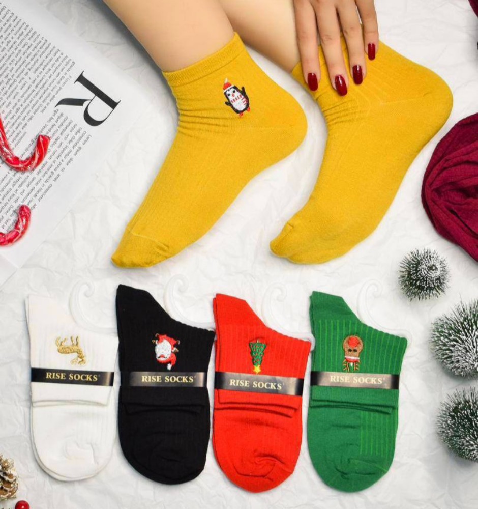 جوراب زنانه نیم ساق کبریتی گلدوزی خارجی کد 139276 - خرید جوراب زنانه عمده