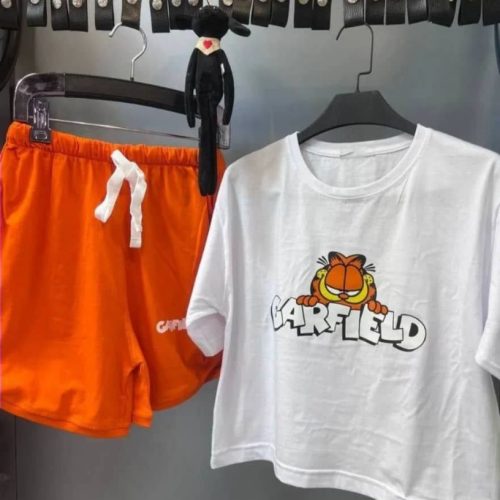 🔥ست کراپ شورتک گارفیلد دورس اعلاء🔥 فروش عمده پوشاک