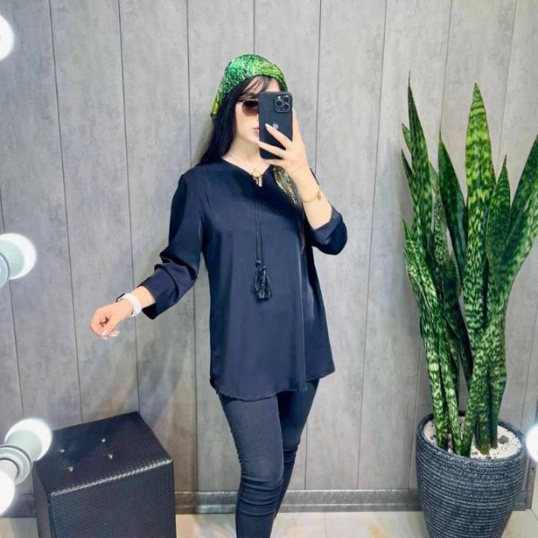 🔥شومیز یقه کوبایی منگوله دار الیزه اعلاء🔥 فروش عمده پوشاک