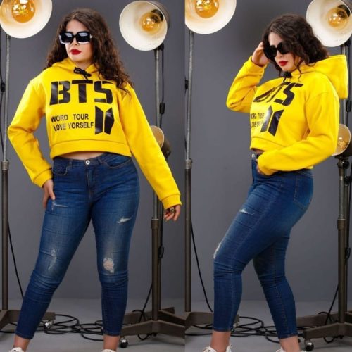 خرید عمده هودی کراپ BTS دورس3نخ ضخیم توخاری