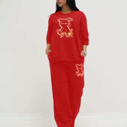 خرید عمده ست تیشرت شلوار Bear دورس پنبه - ست تیشرت شلوار زنانه عمده