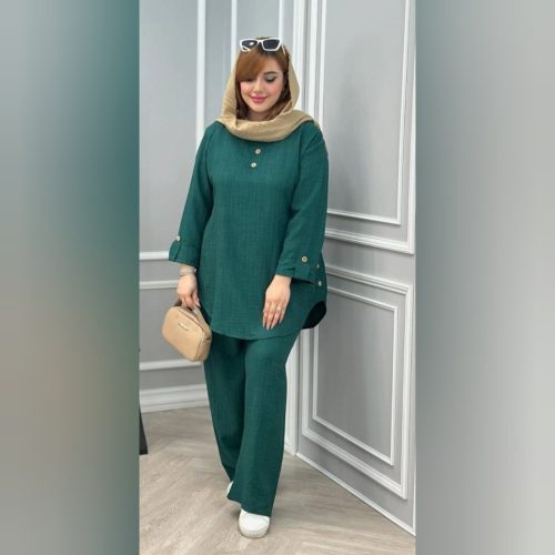 خرید عمده ست تونیک شلوار قواره دار لینن ژاکارد خارجی اعلاء - ست بلوز شلوار زنانه عمده
