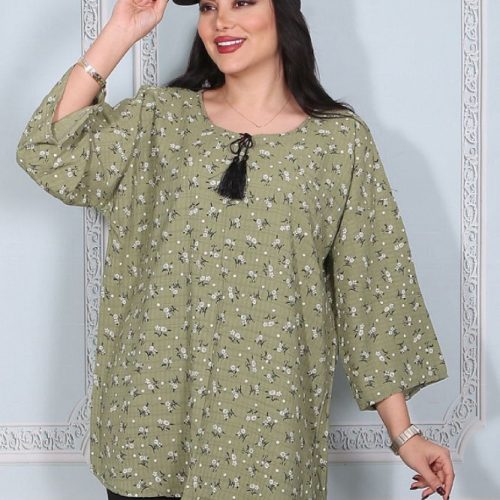 خرید عمده شومیز یقه کوبایی کراش چاپی - شومیز زنانه عمده