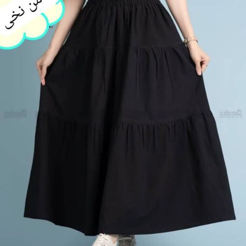 خرید عمده دامن نخی قواره دار مشکی - ساحلی زنانه عمده