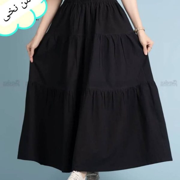 خرید عمده دامن نخی قواره دار مشکی - ساحلی زنانه عمده