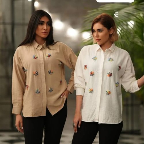 خرید عمده مانتو لنین نچرال گلدوزی - مانتو زنانه عمده