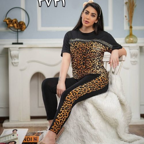 خرید عمده ست تیشرت شلوار قواره دار نگینی های فلامت گیاهی - ست تیشرت شلوار زنانه عمده
