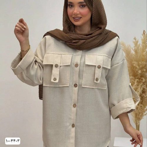 خرید عمده شومیز دو جیب پاگندار آستین سه ربع پاکتی گتدار - شومیز زنانه عمده