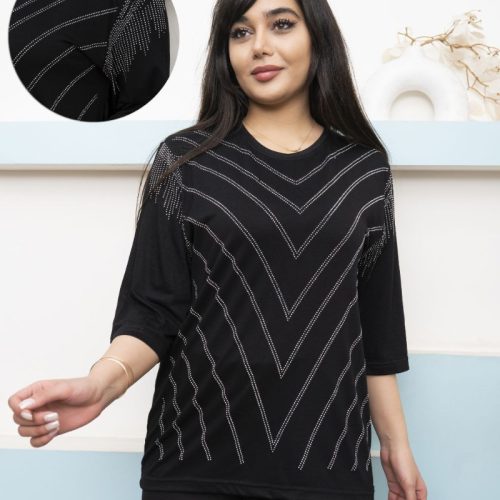 خرید عمده بلوز نگینی ویسکوز صددرصد مشکی - تاپ و تیشرت زنانه عمده