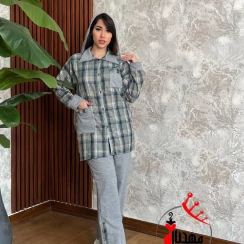 خرید عمده ست مانتوشلوارچهار خانه دو جیب بالا پایین