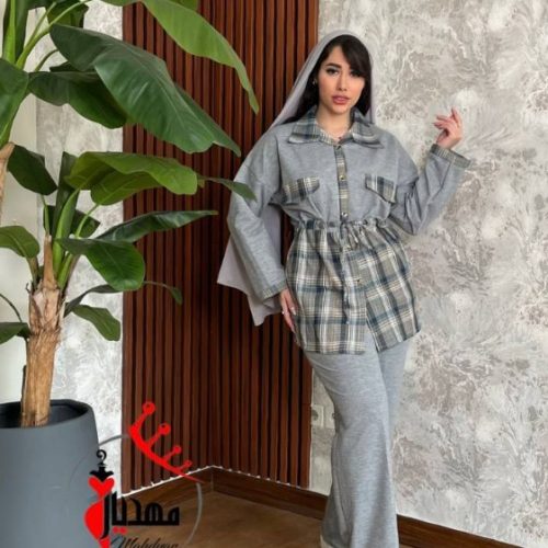 خرید عمده ست مانتوشلوار پایین چهارخانه در جیب دار کمر گتردار