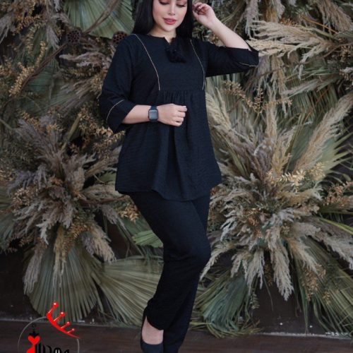 خرید عمده ست تونیک شلوار یقه کوبایی طرح مغذی طلا