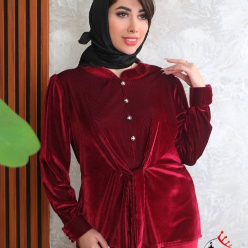 خرید عمده ست شومیز شلوار مخمل ۴ دکمه جلو پاپیون