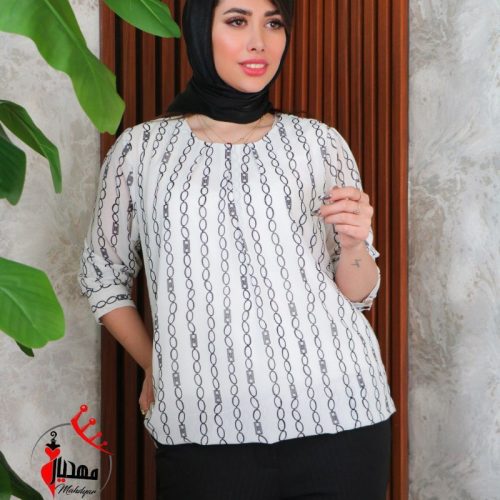 خرید عمده شومیز زنانه طرح زنجیر زمینه سفید