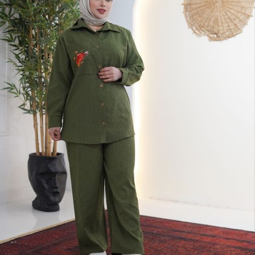 خرید عمده تونیک شلوار دکمه خور چاپی - ست تونیک شلوار زنانه عمده