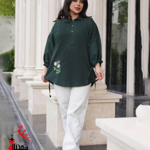 خرید عمده تونیک لنین پایین گلدوزی یقه دار ۳ دکمه - مانتو زنانه عمده