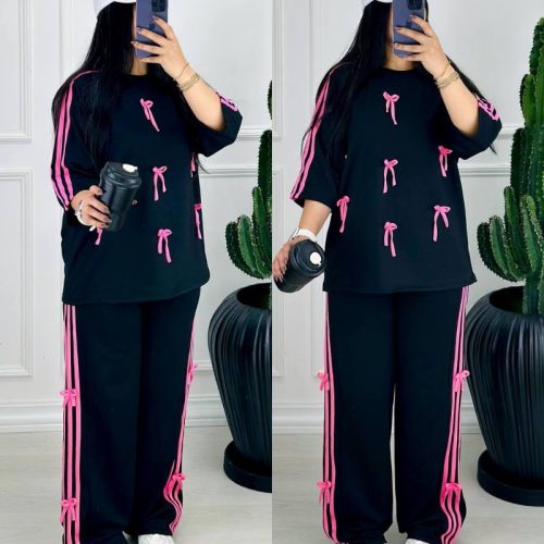 ست تیشرت شلوار پاپیون کد 133887 - خرید ست تیشرت شلوار زنانه عمده