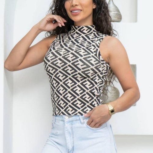 تاپ یقه اسکی فندی کد 137320 - خرید تاپ و تیشرت زنانه عمده