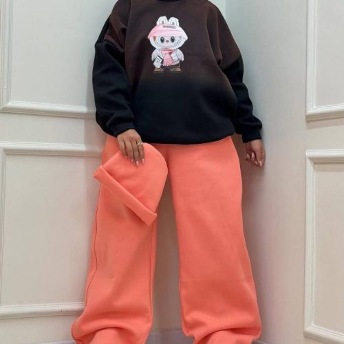 سه تیکه دورس و شلوار کلاه لبوبو کد 137748 - خرید ست تیشرت شلوار زنانه عمده