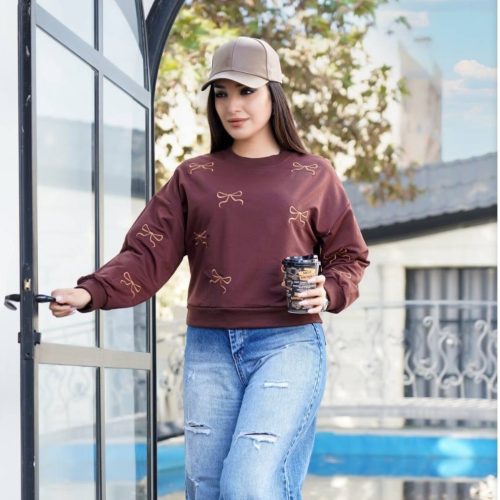 کراپ آستین بلند پاپیون کد 138737 - خرید بلوز تک زنانه عمده