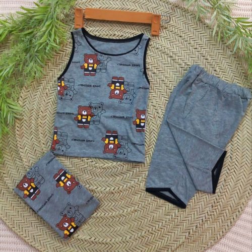 تاپ شلوارک پسرانه طرح تمام چاپ خرسی فروش عمده پوشاک