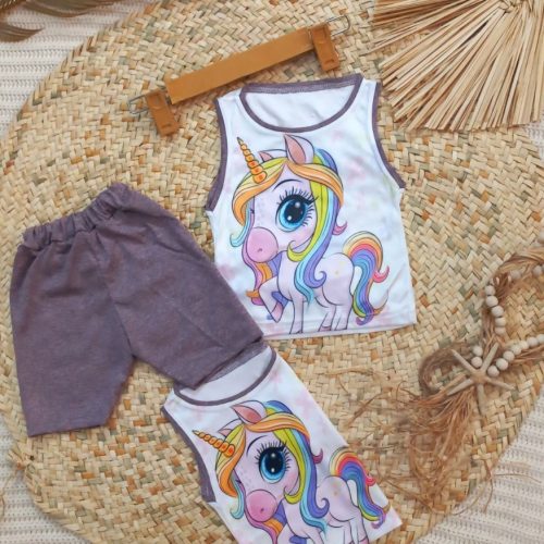 تاپ شلوارک دخترانه طرح اسب تک شاخ فروش عمده پوشاک