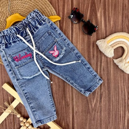 خرید عمده شلوار دخترانه لی آبی خرگوش کمرکش