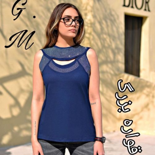 خرید عمده تاپ یقه دلبری نگین کار شده - تاپ و تیشرت زنانه عمده