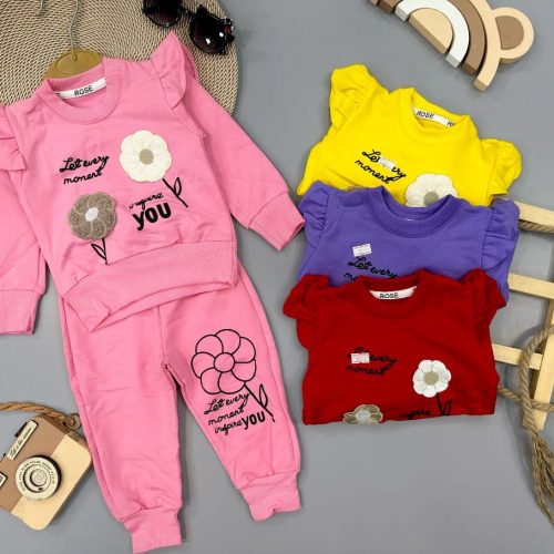 فروش عمده بلوز شلوار دخترانه گل برجسته کد 132599