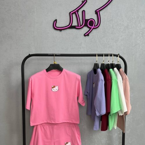 فروش عمده ✴️ست کراپ شورتک چاپ کیتی سوپر پنبه درجه یک✴️ - ست تاب شلوارک زنانه عمده