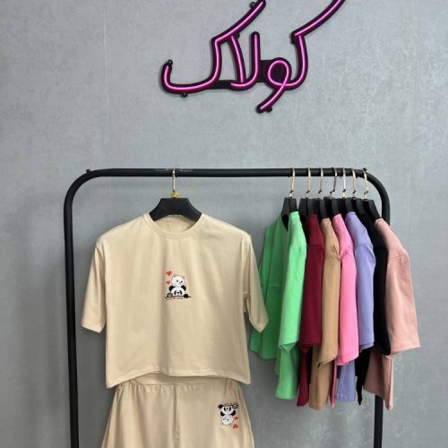 فروش عمده ✴️ست کراپ شورتک چاپ پاندا سوپر پنبه درجه یک✴️ - ست تاب شلوارک زنانه عمده