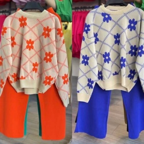 فروش عمده بلوز بافت لوزی گلدار کد 132180