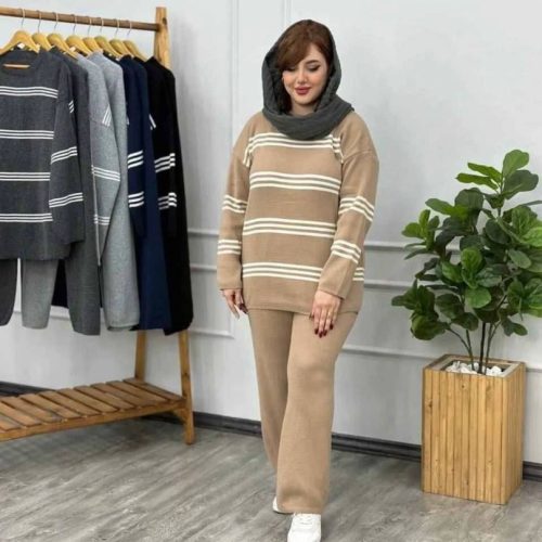 ست بلوز و شلوار پینترستی سه خط کد 133537 - خرید ست تیشرت شلوار زنانه عمده