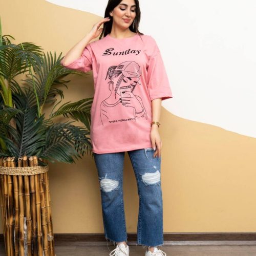 تیشرت لانگ دختر کلاه دار کد 133540 - خرید تاپ و تیشرت زنانه عمده