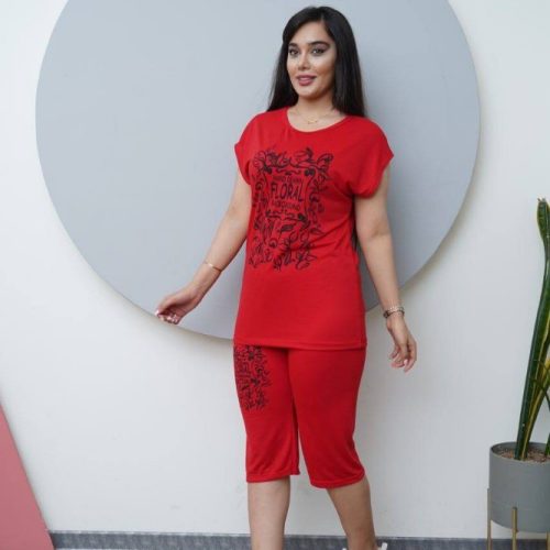 ست تیشرت و شلوارک فلورا کد 133606 - خرید ست تاب شلوارک زنانه عمده