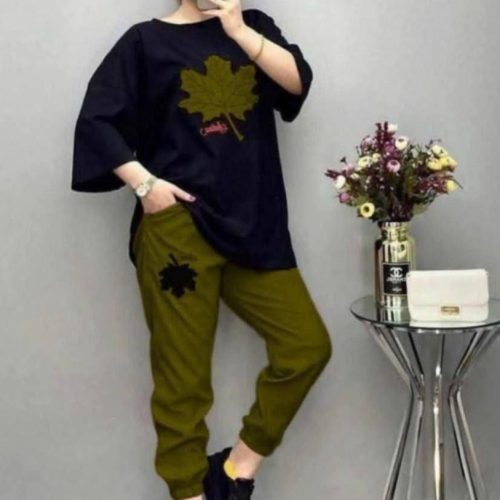 ست تیشرت و شلوار برگ کد 133943 - خرید ست تیشرت شلوار زنانه عمده