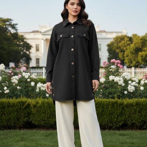 مانتو بغل دکمه پایین حلال کد 134266 - خرید مانتو زنانه عمده