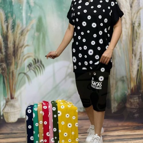 ست تیشرت و شلوار قواره دار کد 135279 - خرید ست تاب شلوارک زنانه عمده