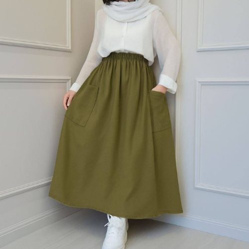 دامن کتان جیب دار کد 136054 - خرید تاپ و تیشرت زنانه عمده