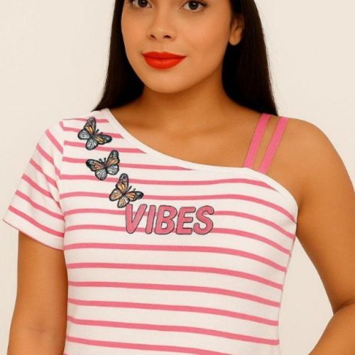 کراپ رومی چاپ پروانه ای کد 136057 - خرید تاپ و تیشرت زنانه عمده