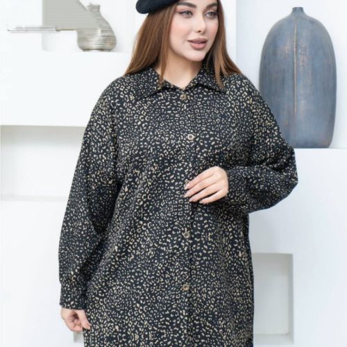 مانتو یقه شکاری پلنگی کد 138615 - خرید مانتو زنانه عمده