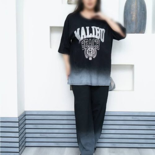 خرید عمده ست پیسوله لانگ و شلوار MALIBU - ست تیشرت شلوار زنانه عمده