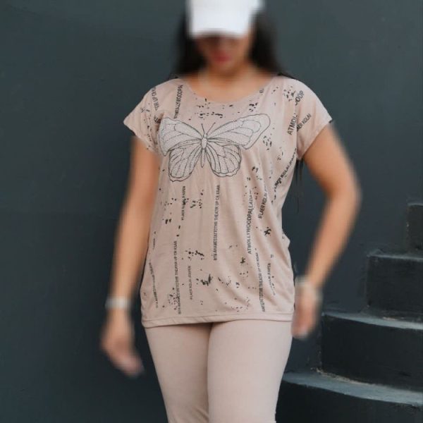 فروش عمده تیشرت شلوارک پروانه نگینی کد 130284