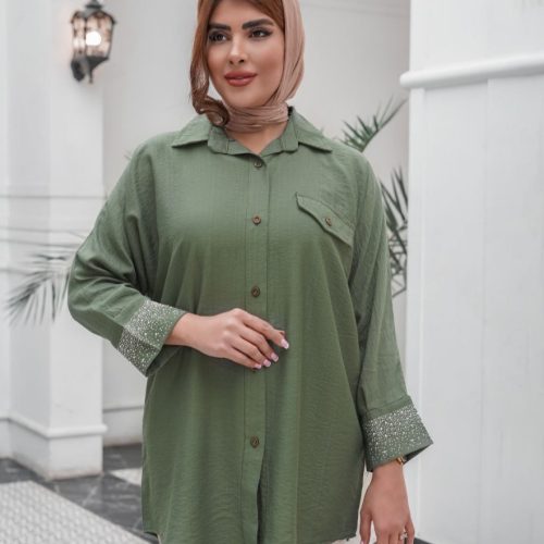 فروش عمده شومیز زنانه بابوس آستین نگین - شومیز زنانه عمده