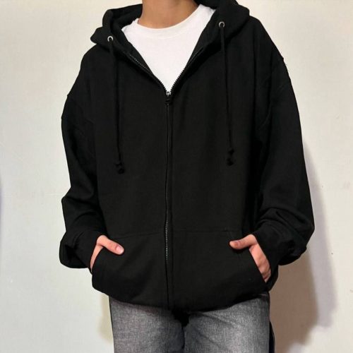 هودی زنانه جلو زیپ کلاه دار مشکی کد 136809 - خرید کاپشن و هودی زنانه عمده