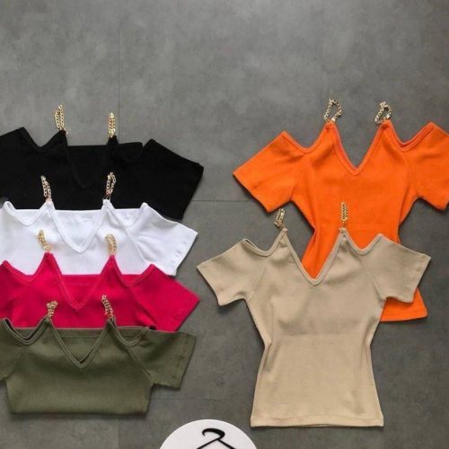 تاپ کبریتی زنجیری کد 135616 - خرید تاپ و تیشرت زنانه عمده